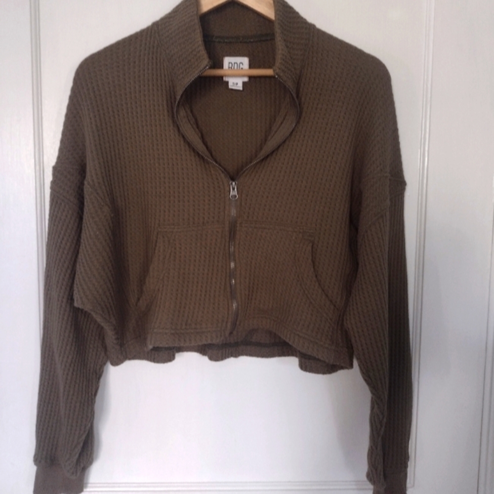 Urban Outfitters BDG Leo Waffle Zip Front Sweater - Picture 2 of 10